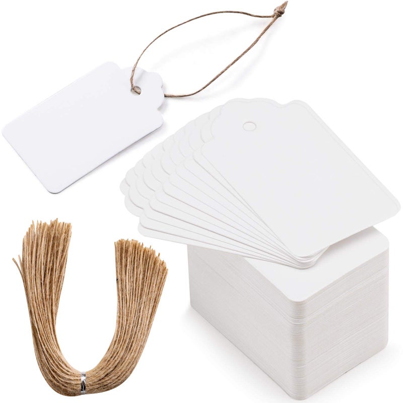 Primbeeks 200pcs Premium White Gift Tags with 200 Root Natural Jute Twine, Blank Gift Tags with String, Gift Labels for Wedding Christmas Day Thanksgiving - Image 1